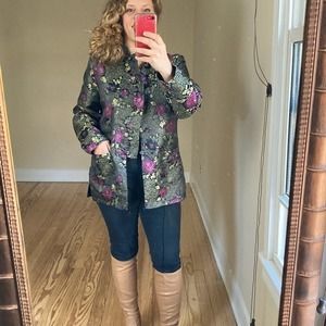 Robert Louis silk jacket blazer medium asian kimono style pink and gold flowers